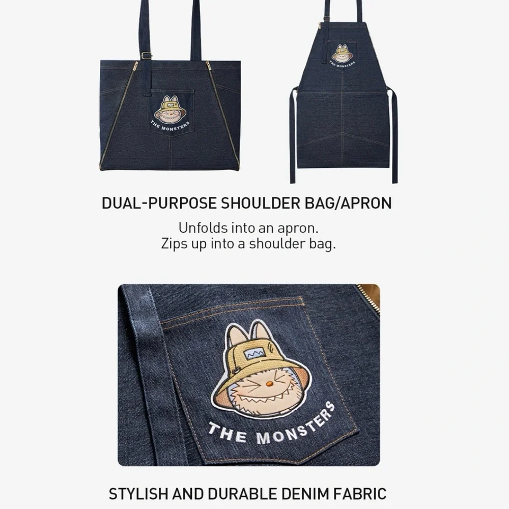 POP MART LABUBU The Monsters Fall in Wild Series Denim Apron Bag